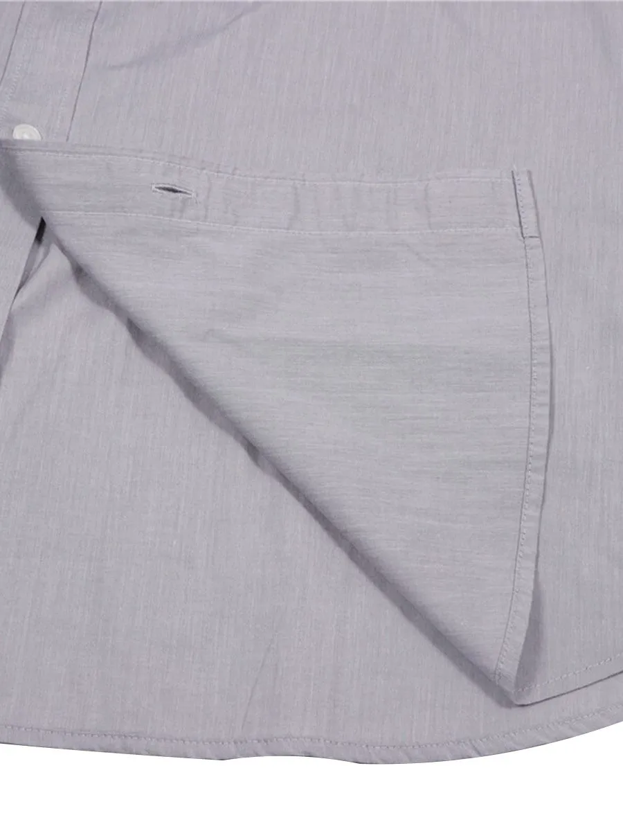 GIORDANO Men's Slim Fit Long Sleeve Stretch Shirt (Poplin) Grey