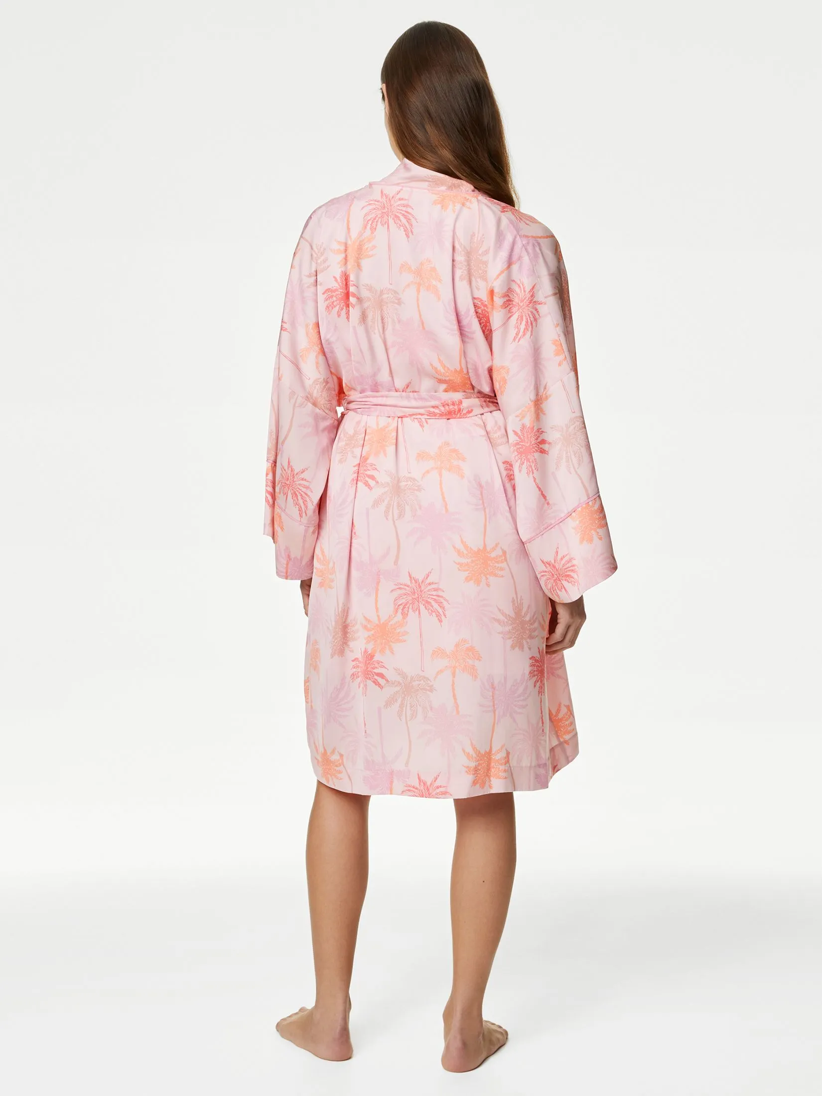MARKS & SPENCER Women Robes Dream Satin Printed Kimono Wrap Pink