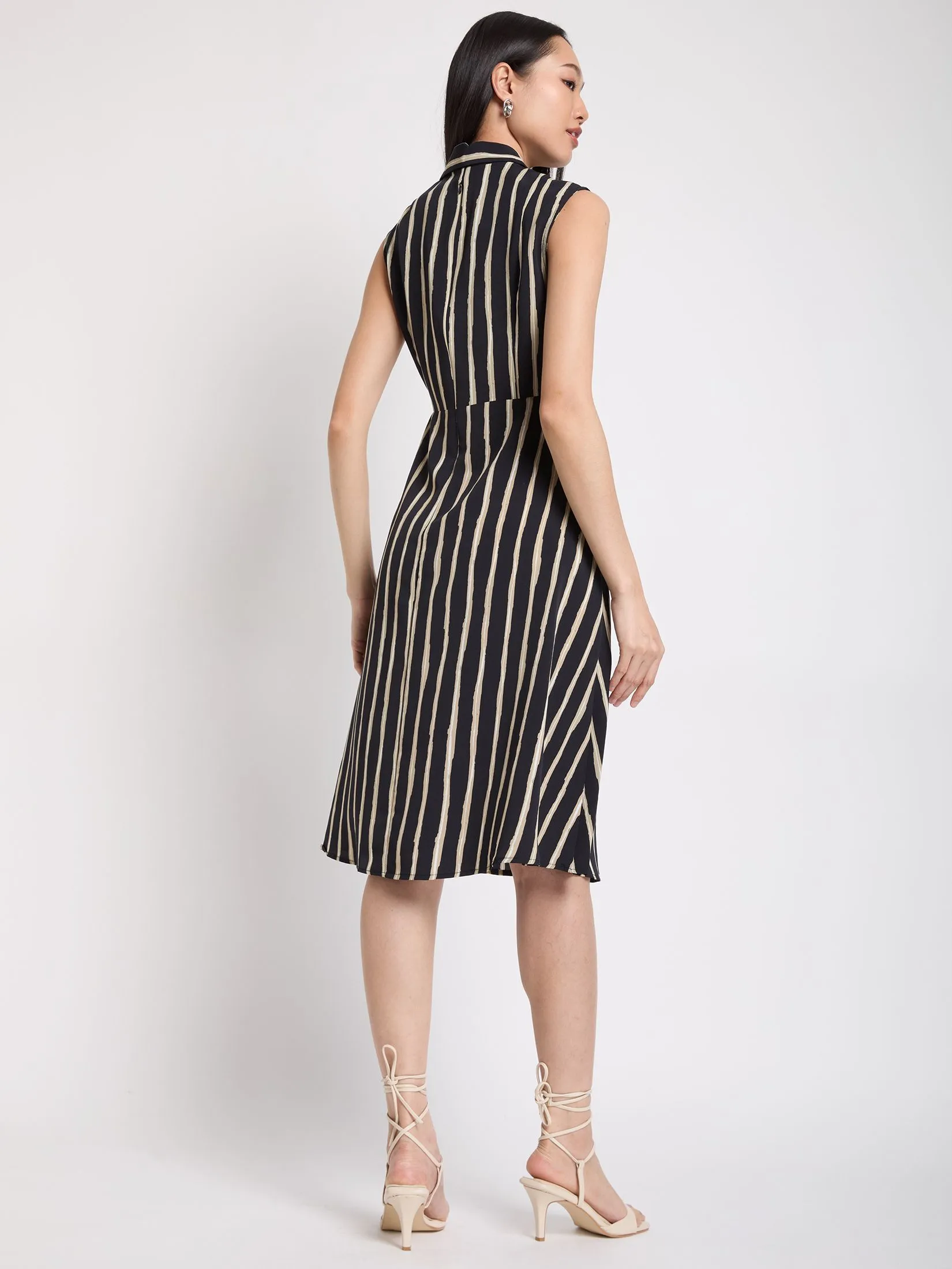NEXT PHASE Women Dress Tie Belt Vertical Stripe