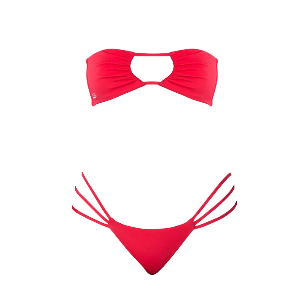 ANGELYS BALEK Red String Bandeau Cutout Bikini Women Swimsuit