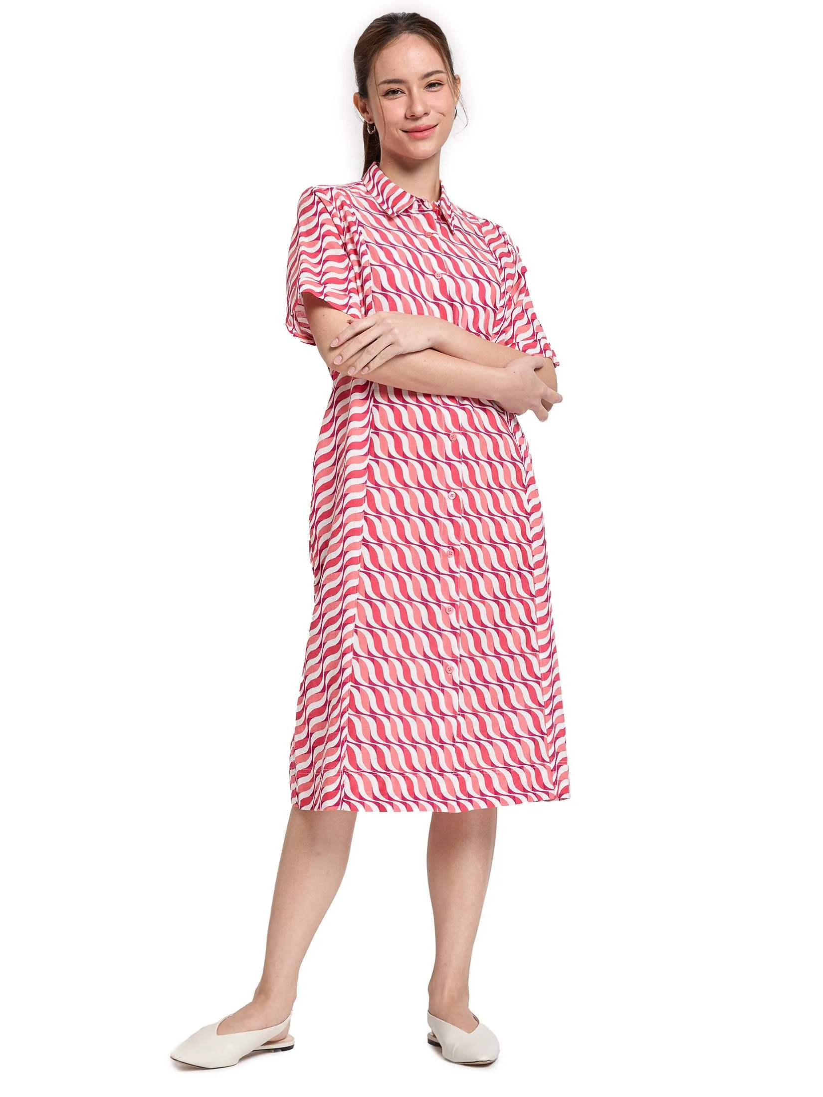 EASY PIECES Women Midi Dress Short Sleeves Print