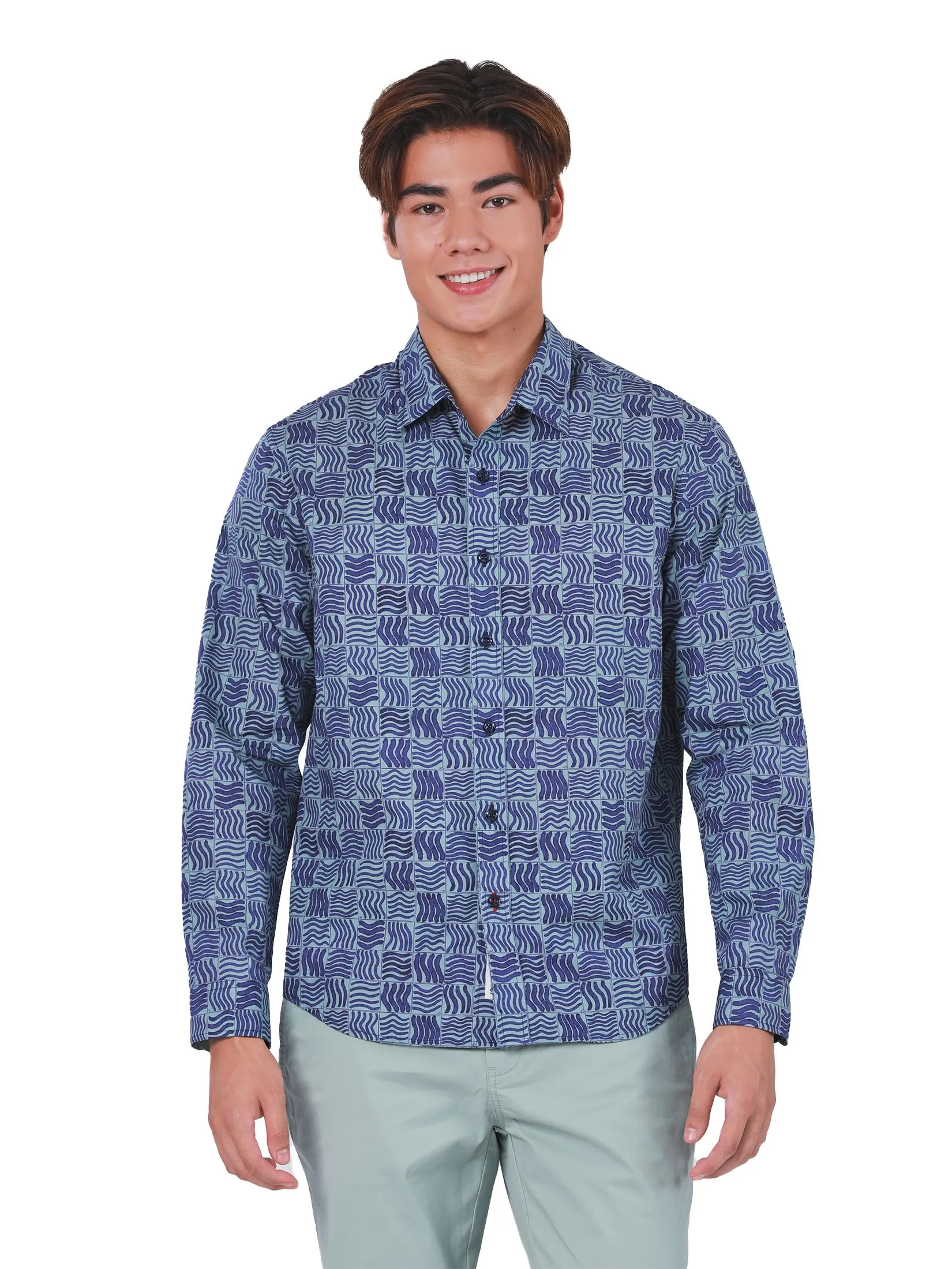 JOHN HENRY Men's Long Sleeves Shirts (Regular Fit) REJUVENATE VACATION Navy