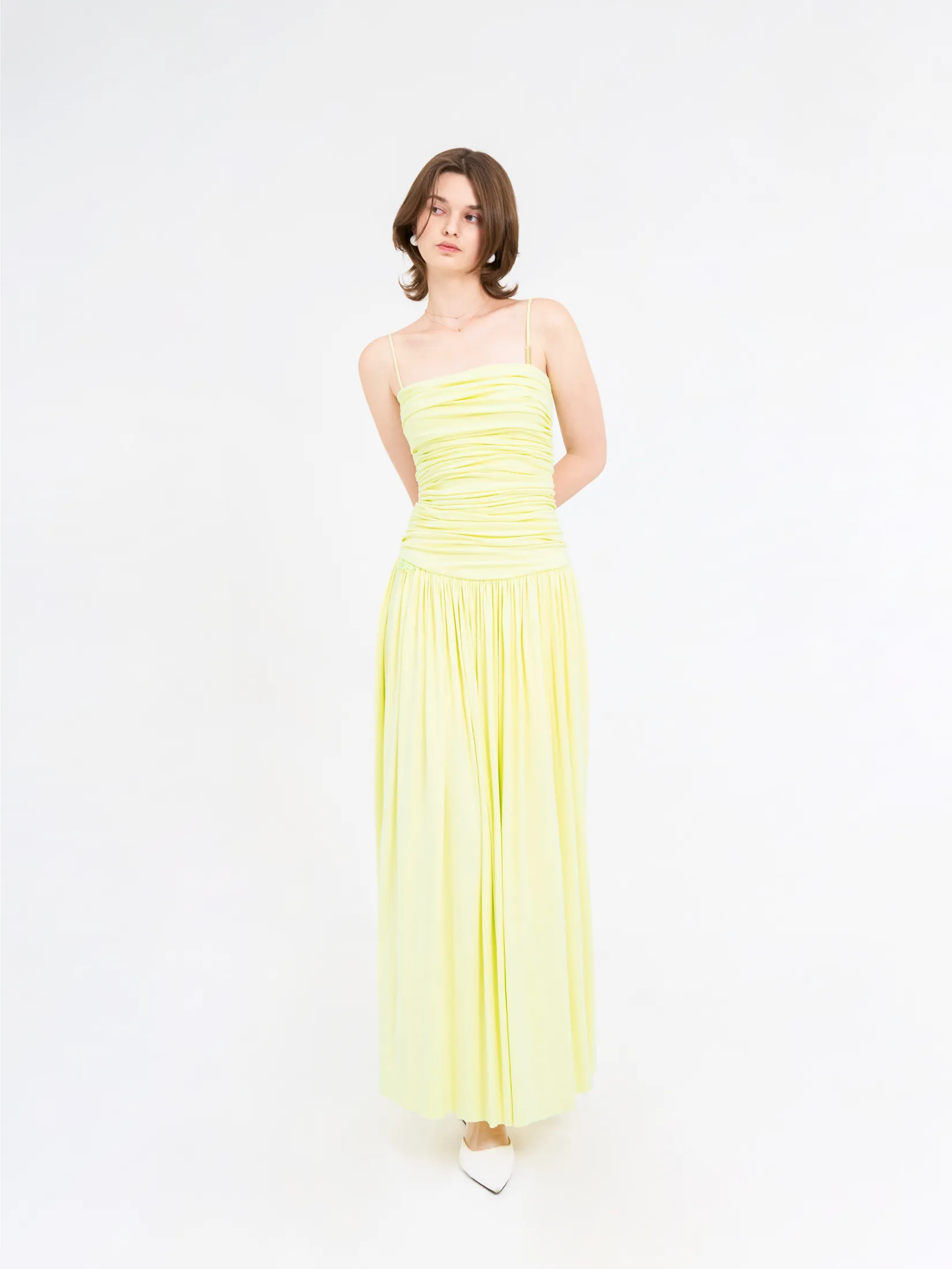 KLOSET (SS25) Women Front Ruched Maxi Dress Green