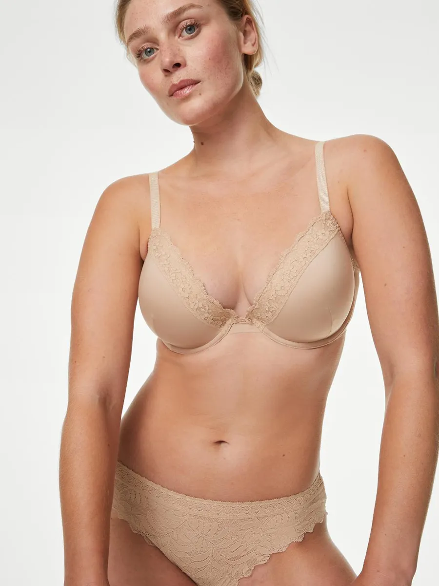 MARKS & SPENCER Women Bra Wired Plunge Padded Lace Pattern