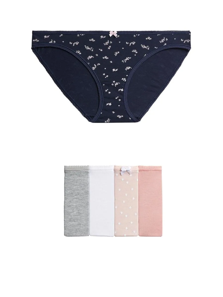 MARKS & SPENCER Women Bikini Knickers Cotton Lycra 5pk Multi-Color