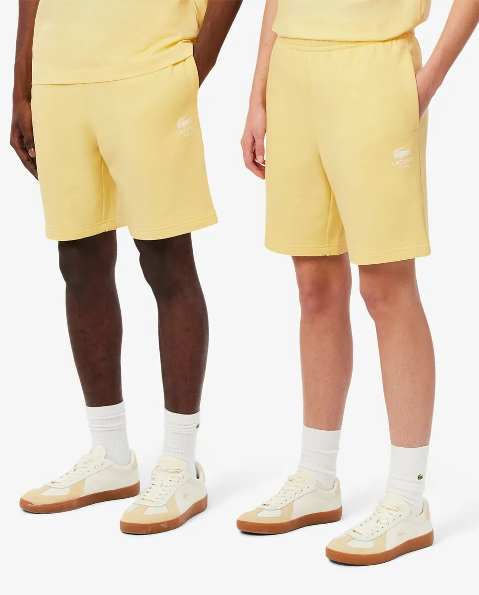 LACOSTE Printed Cotton Fleece Shorts Yellow