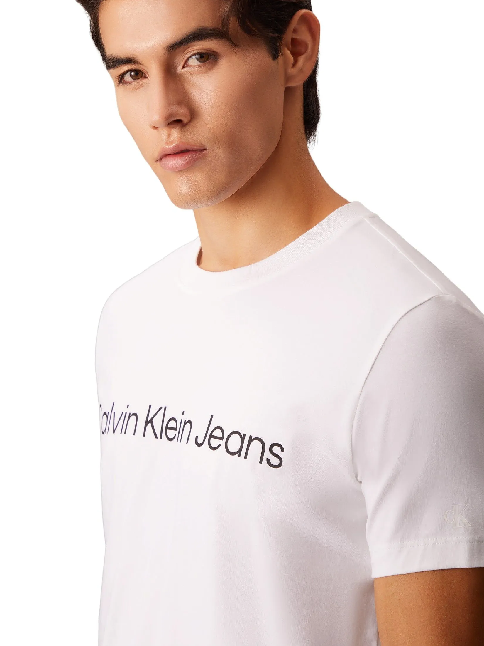 CALVIN KLEIN Men's Institutional Logo Slim Short Sleeve Tee White