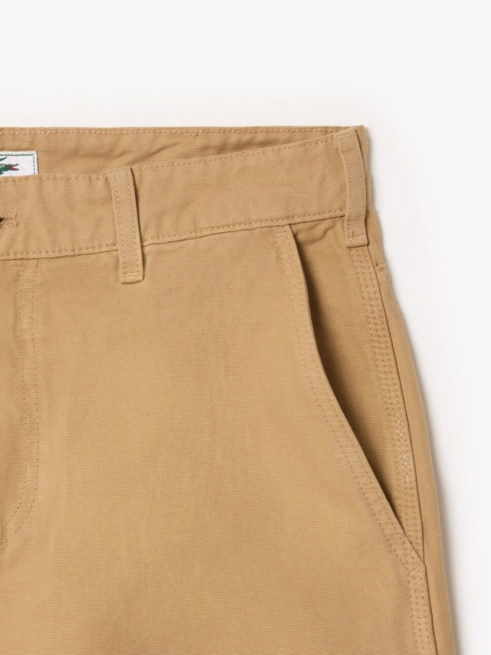 LACOSTE Relaxed Fit Cotton Canvas Shorts Beige