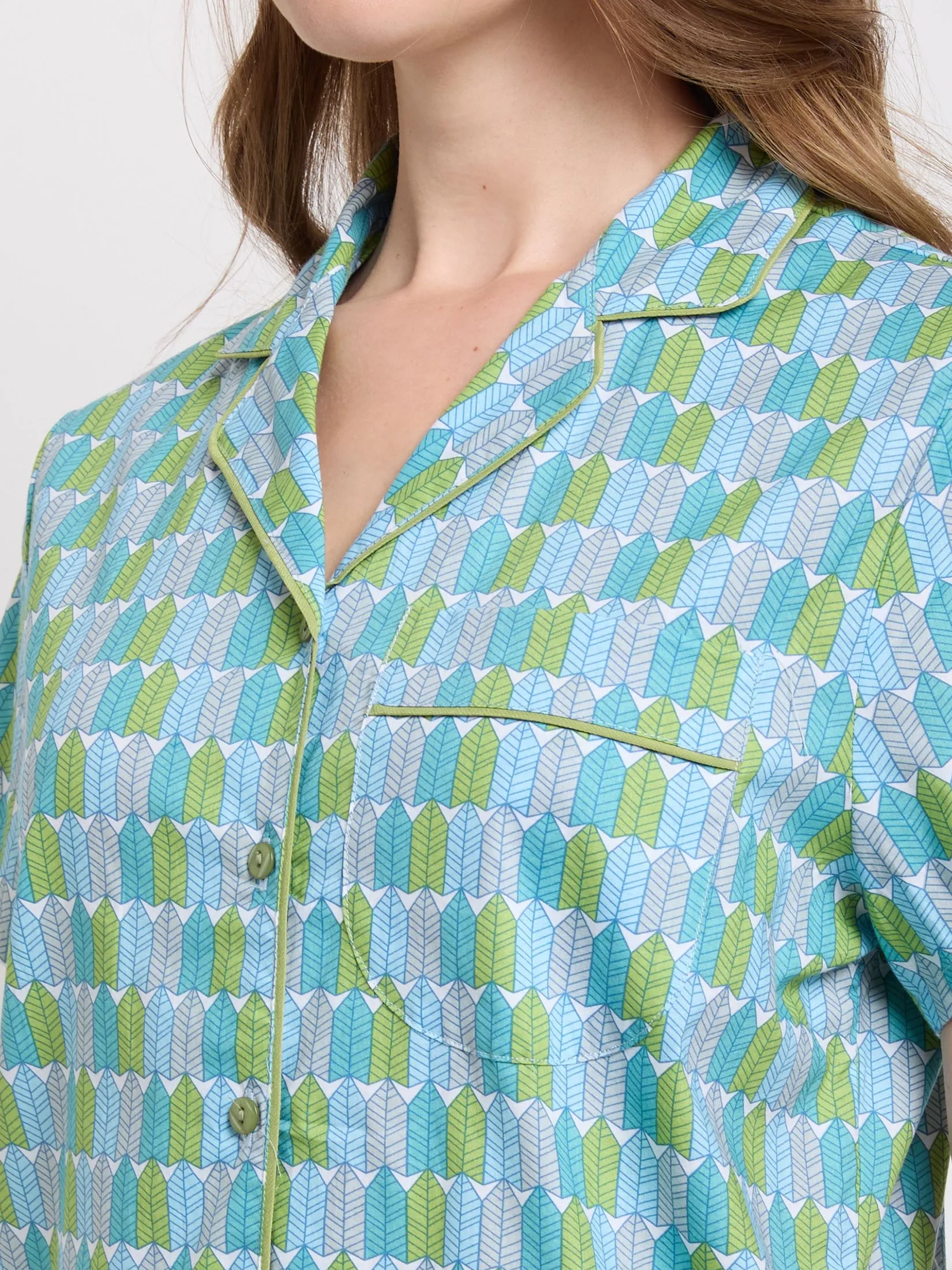 CLAUDIA'S ROMANCE Women Pajamas Shirt Short Sleeves + Cropped Pants Light Blue