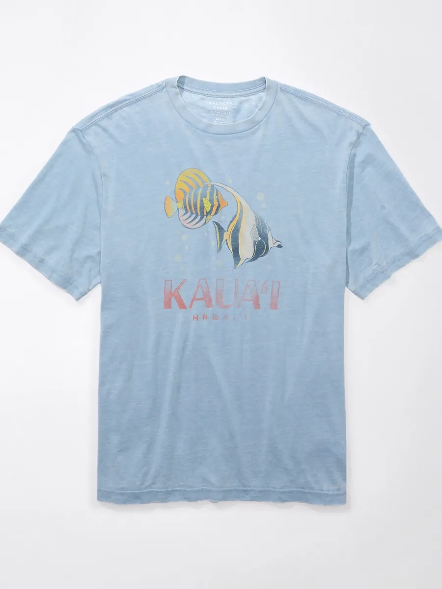 AMERICAN EAGLE MEN G SS KAUAI SET IN TEE- CSD BURNOUT + SERIOUSLY SOFT 400 BLUE Size - L