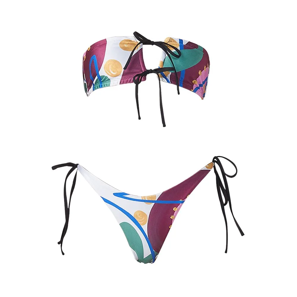 ANGELYS BALEK Multicolor String Tie Bandeau & String Tie Brazilian Women Swimsuit