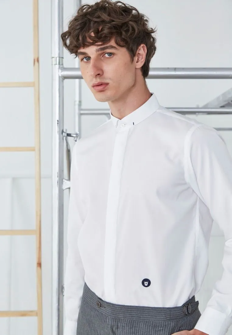 BROWNE & CO. White Browne Collar  Long Sleeves Hidden Placket Shirt