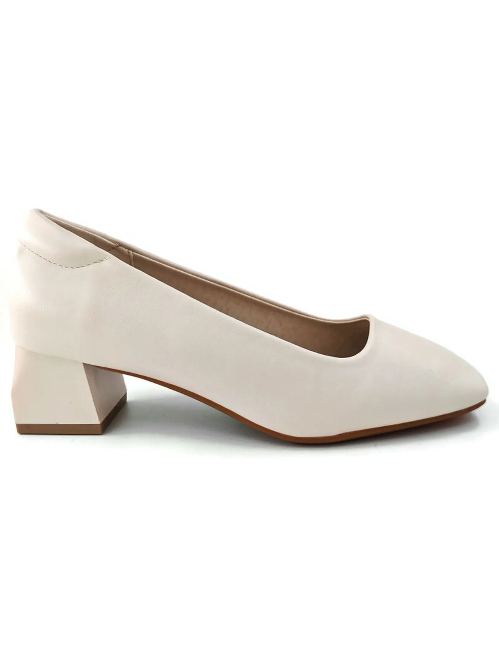 KLIN Woman Blocked Heel Court Shoes Style Ivory