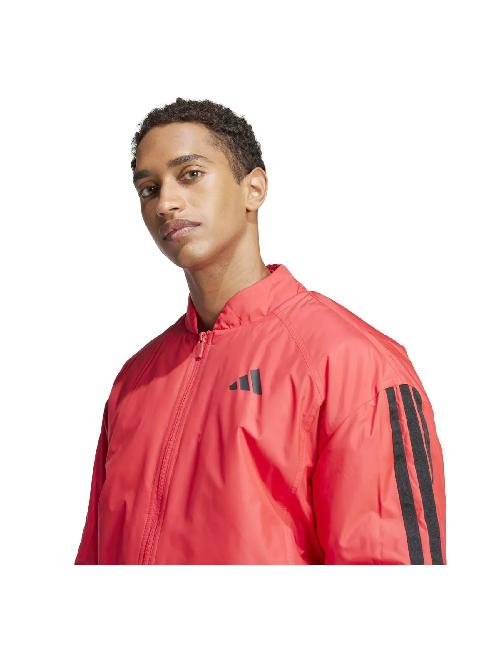 ADIDAS Men Jacket Essentials 3-Stripes Insulated Bomber Pure Ruby