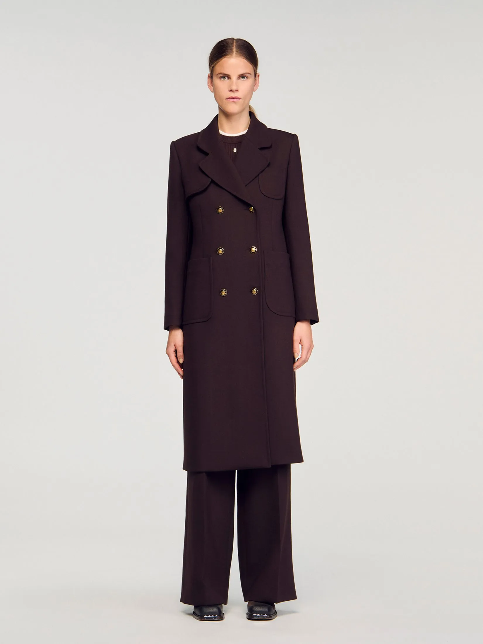 SANDRO Long Double-Breasted Coat