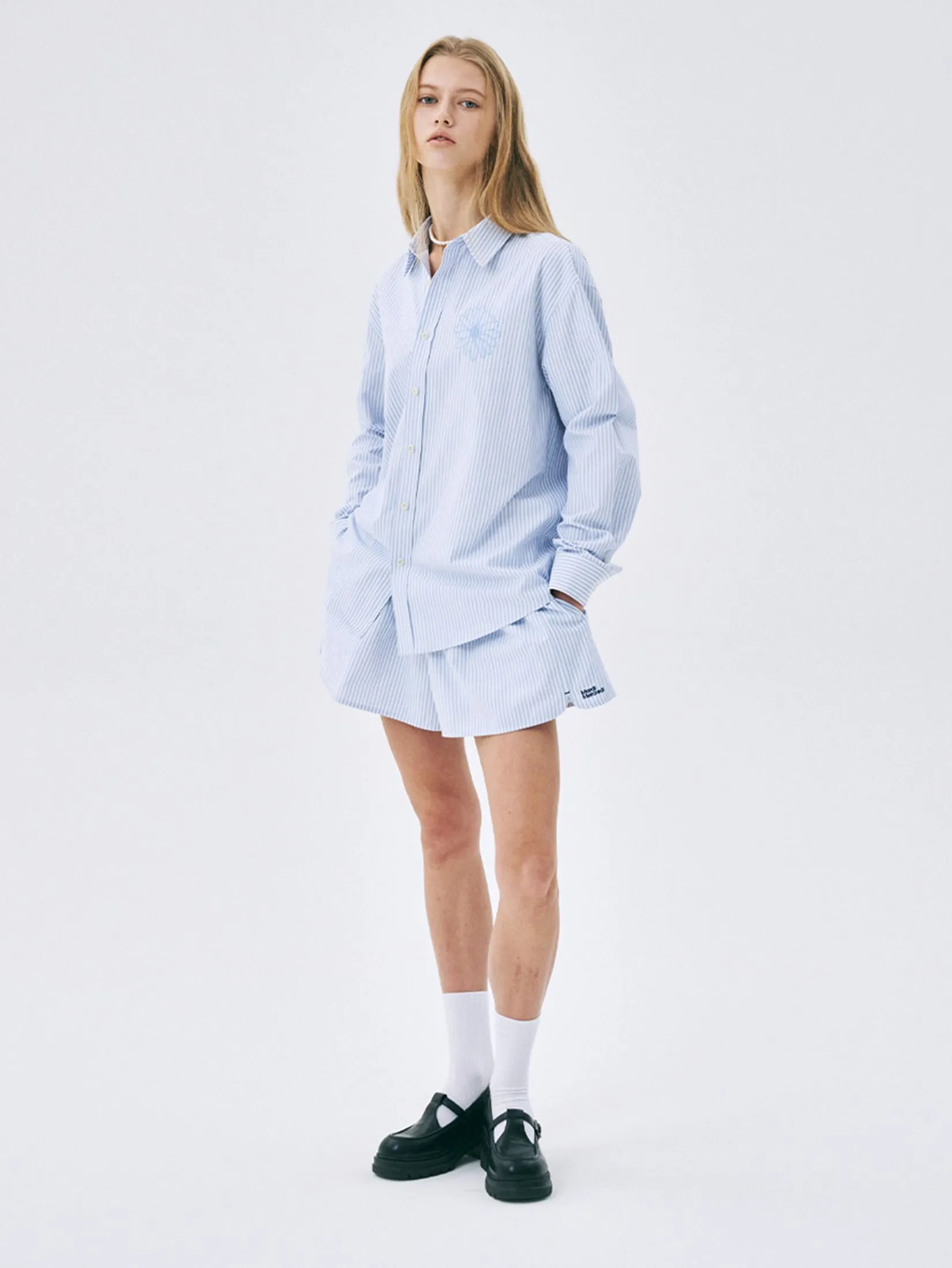 MARDI MERCREDI Cotton Shorts Stripe Navy F