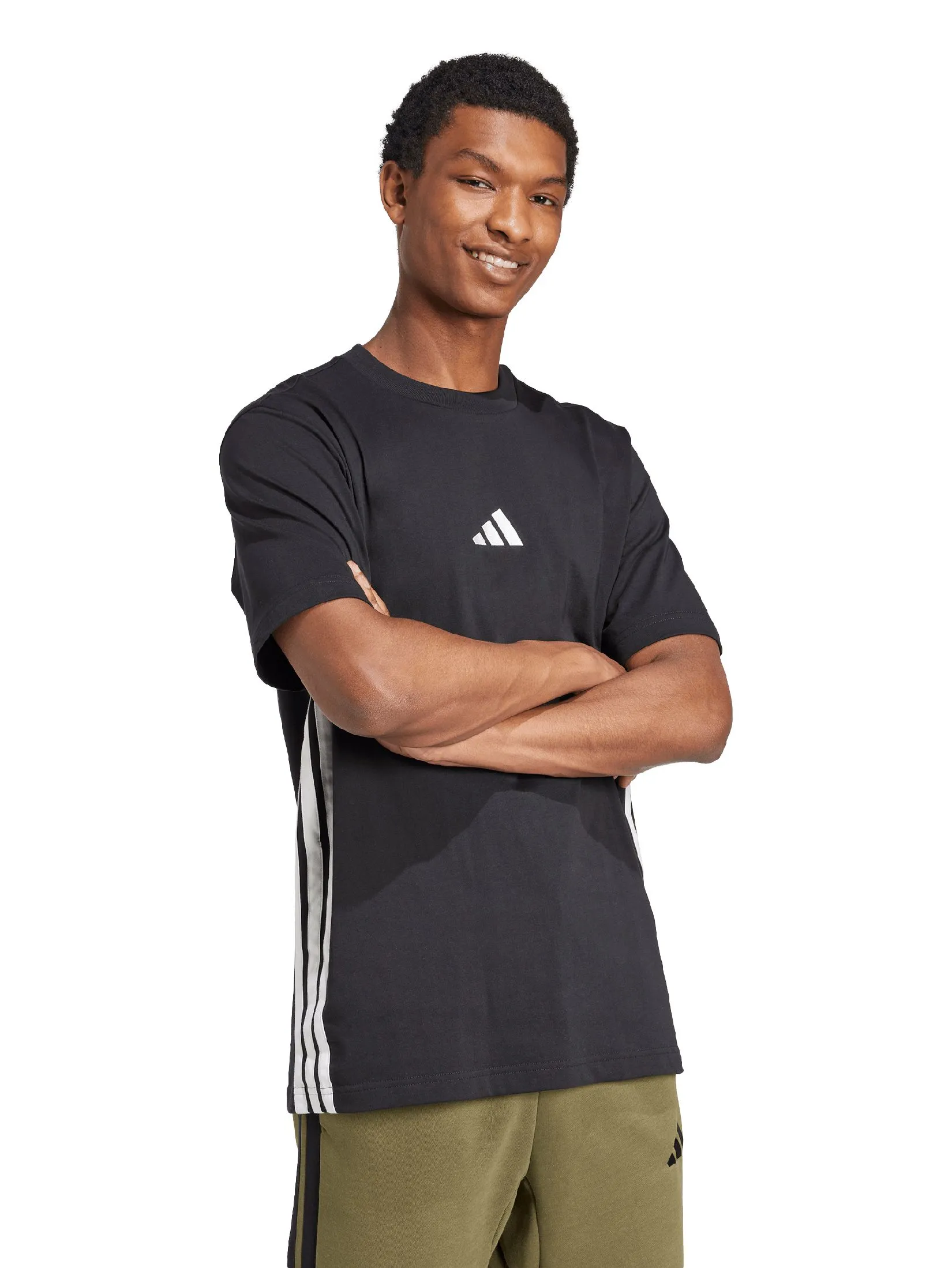 ADIDAS Men Jersey T-Shirt Essentials 3-Stripes Single JD1906 Black / Blackwhite