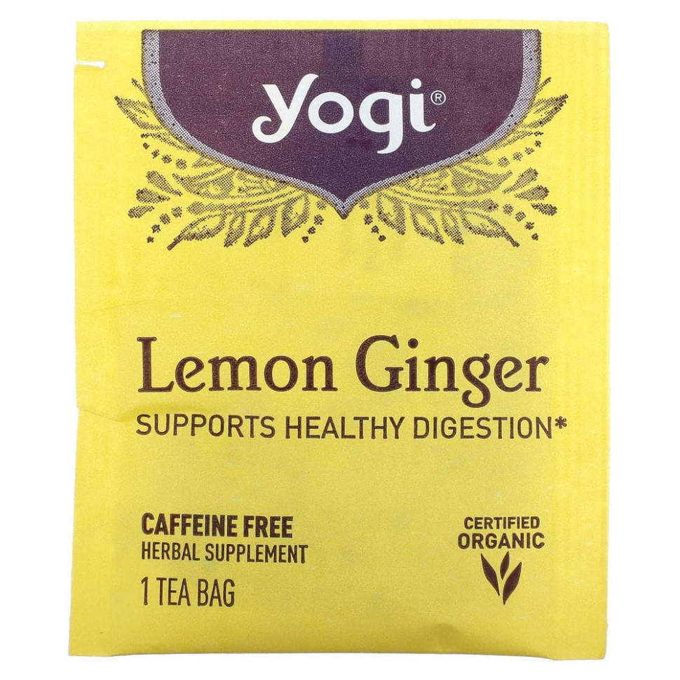 Yogi Tea, лимон и имбирь, без кофеина, 16 чайных пакетиков, 36 г (1,27 унции)