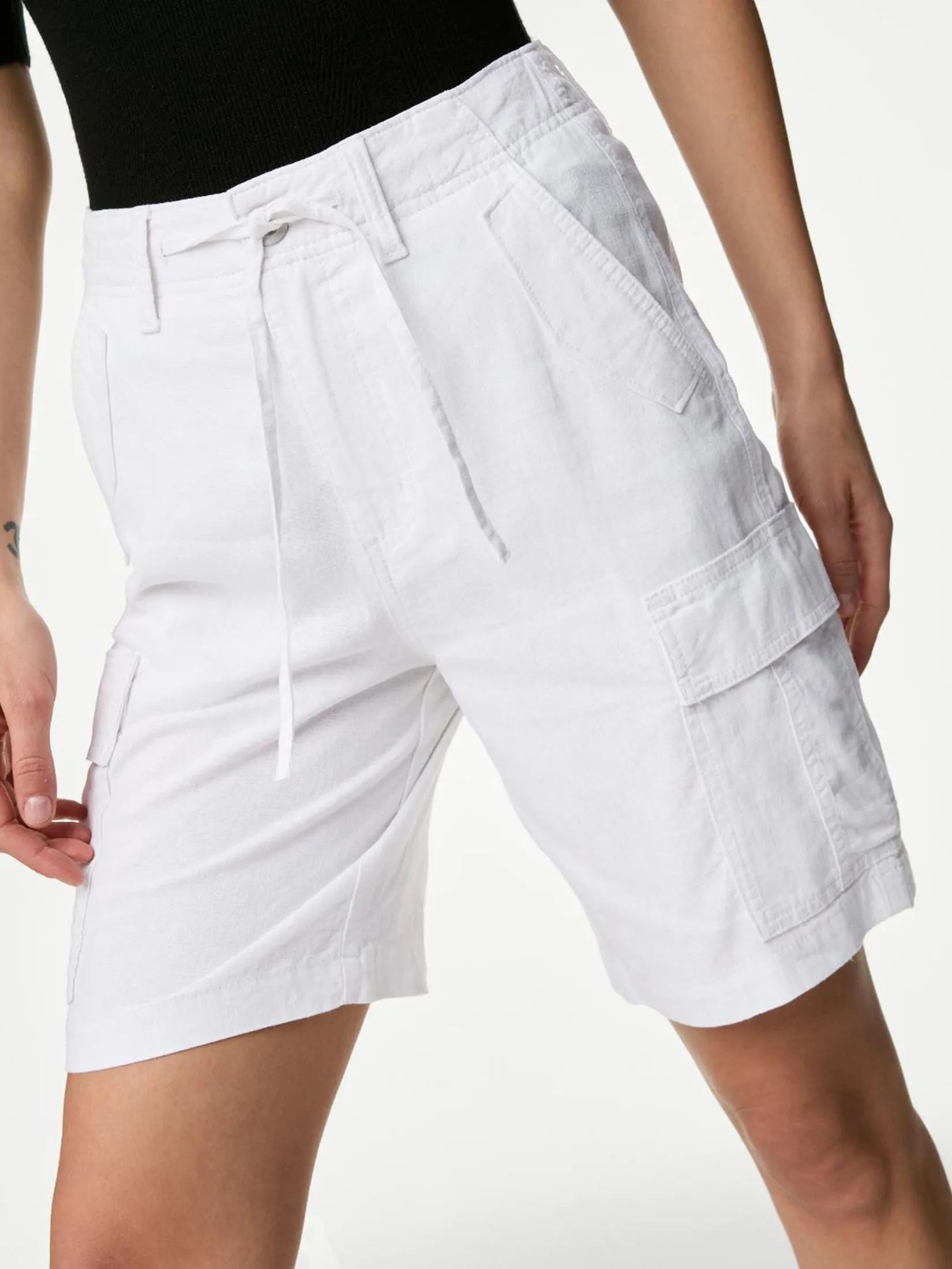 MARKS & SPENCER Women Cargo Utility Shorts Linen Rich