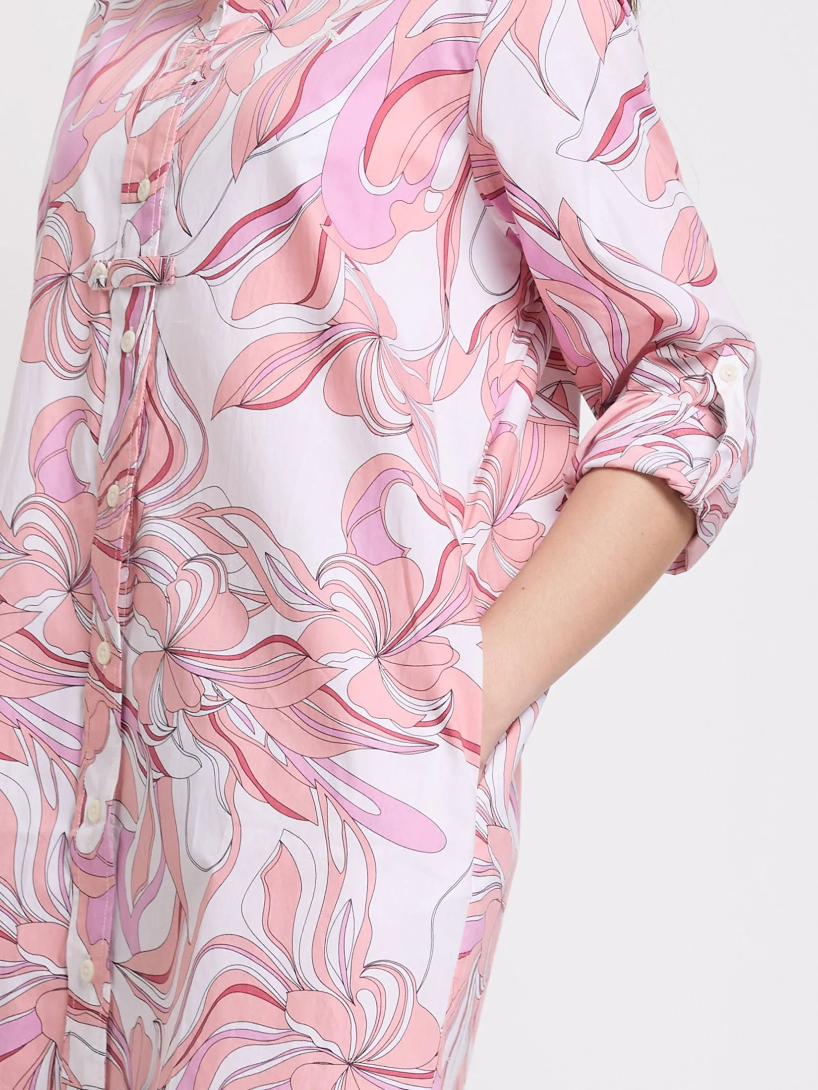 ALUMNUS Women Dress Long Sleeves Collar Neck Print Pink