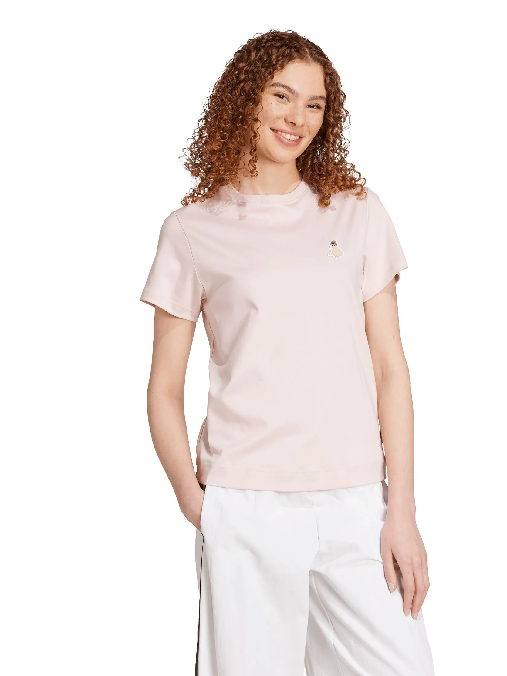 ADIDAS Women T-Shirt Cat Patch Graphic JV8514 Pink / Sandy Pink
