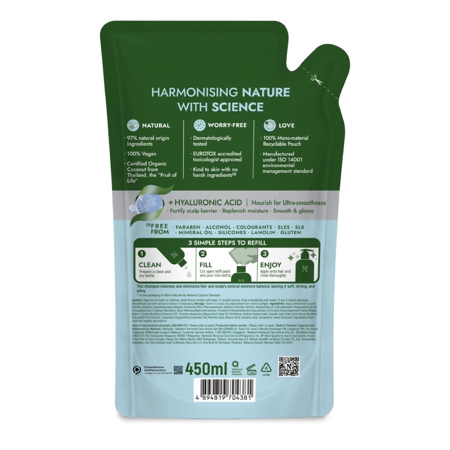 Naturals By Watsons Coconut Nourishing Shampoo 450ml (Refill)
