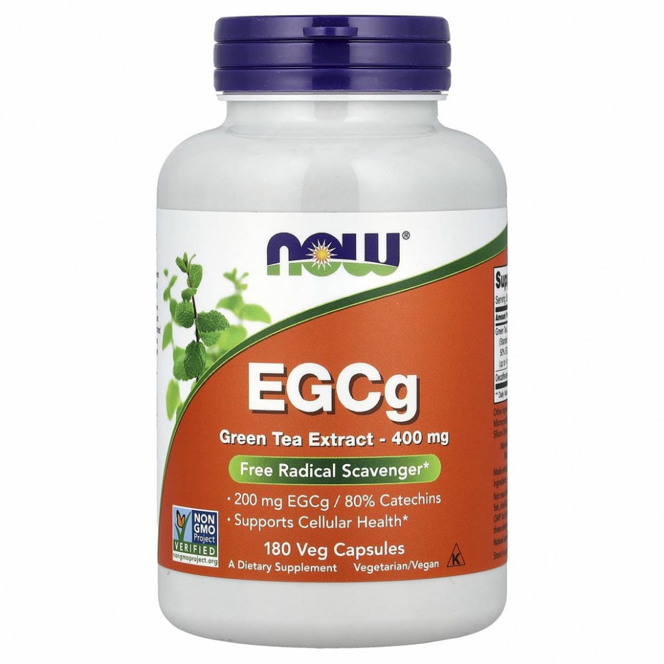 NOW Foods, EGCg, экстракт зеленого чая, 400 мг, 180 растительных капсул