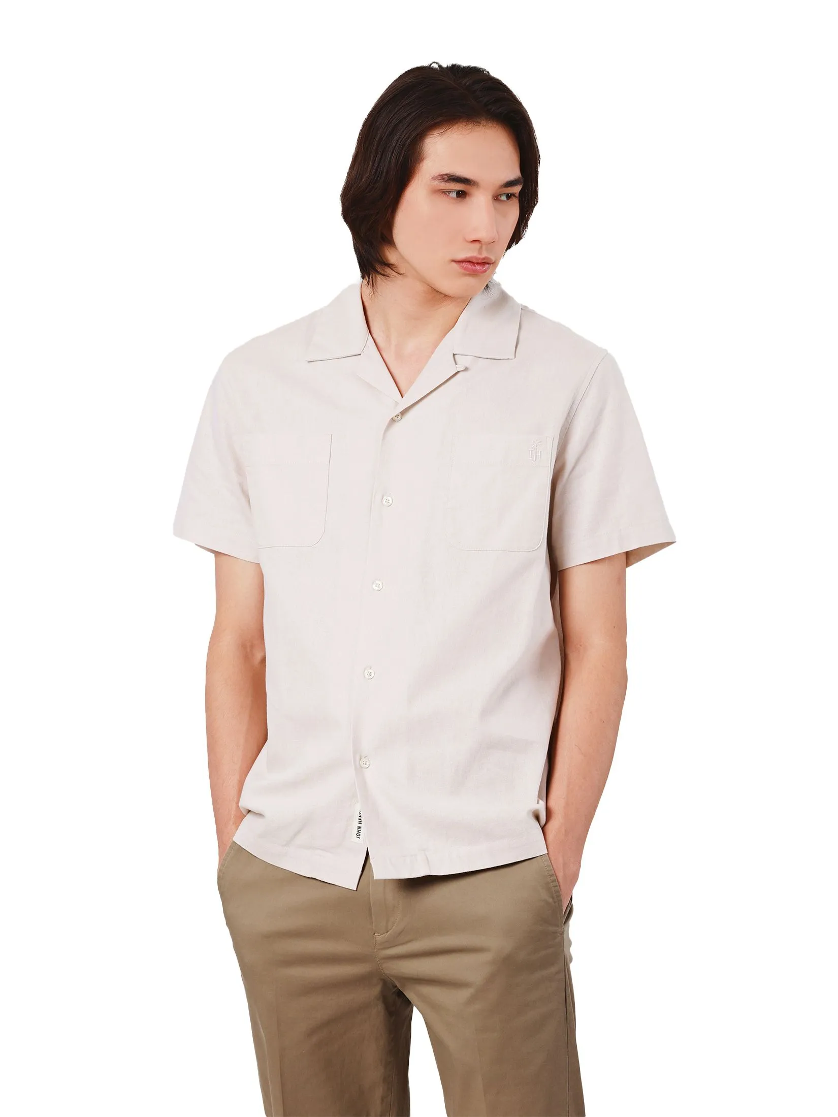 JOHN HENRY Men's Short Sleeves Shirts (Regular Fit) Rejuvenate Vacation Beige