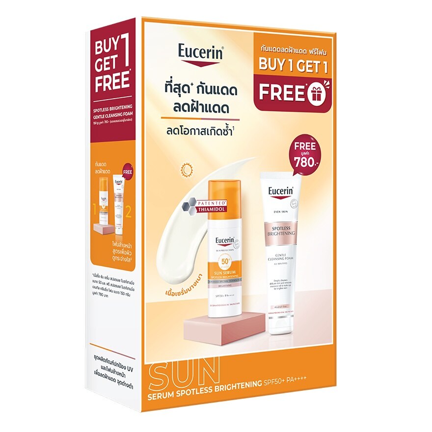 Eucerin Sun Spotless Brightening Serum SPF50+ PA++++ 50 ml.  Spotless Foam 150 g.