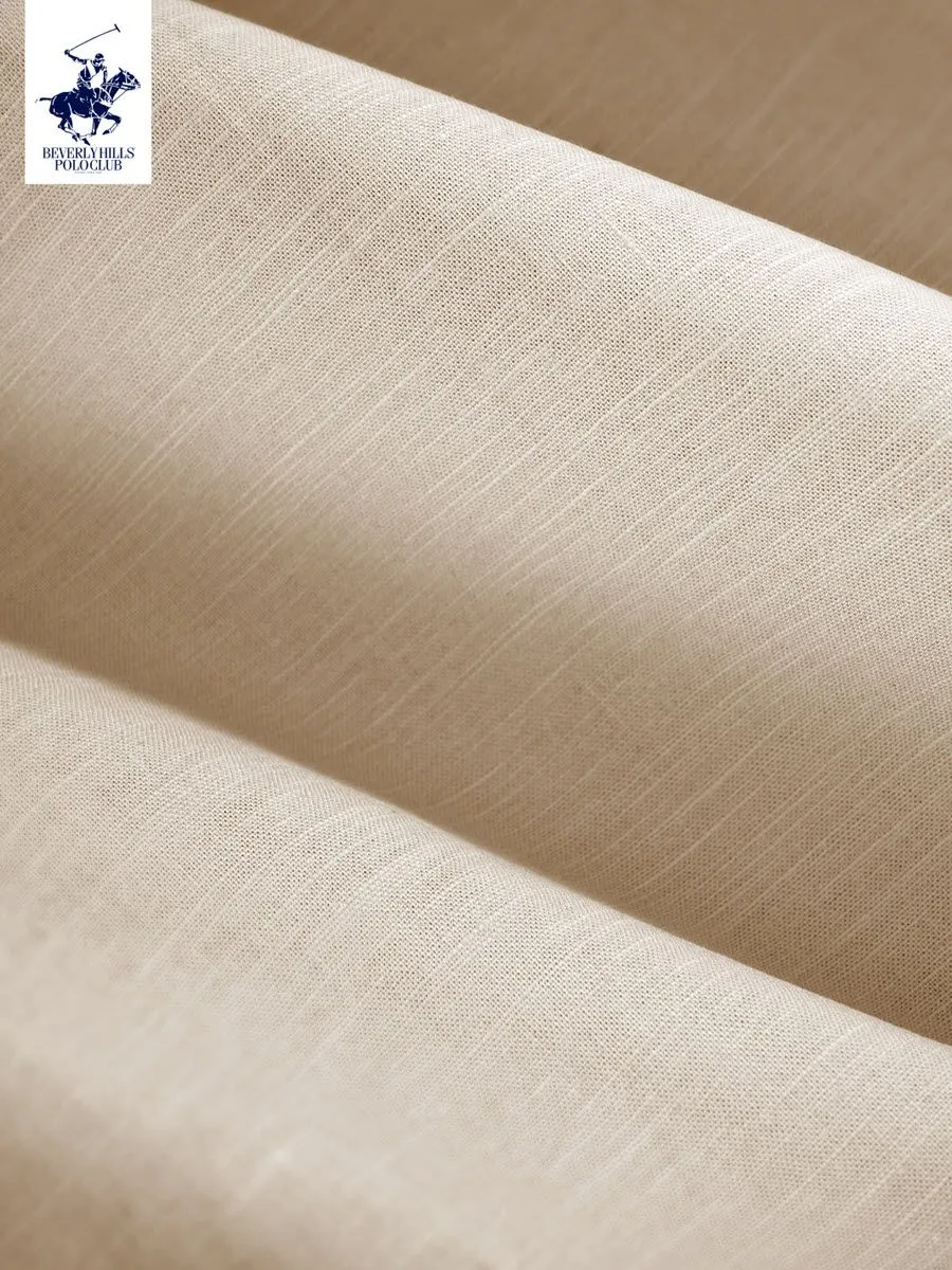 BEVERLY HILLS POLO CLUB Women Cotton Linen Relax Fit Shirt Long Sleeve, Khaki