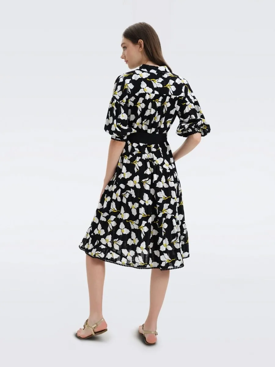 DIANE VON FURSTENBERG DVF LUNA DRESS GRAPHIC FLOWER LG BLACK