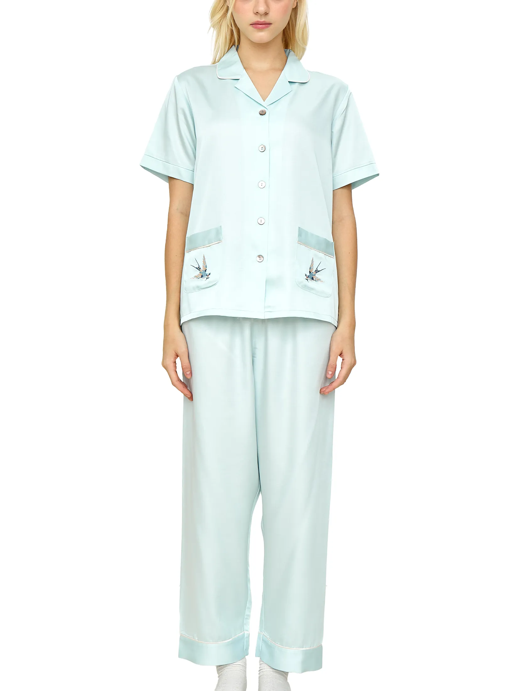 WACOAL Women Sleepwear Collection CAFE’ CATION short sleeved, long legged with fiber Collagen Saxe