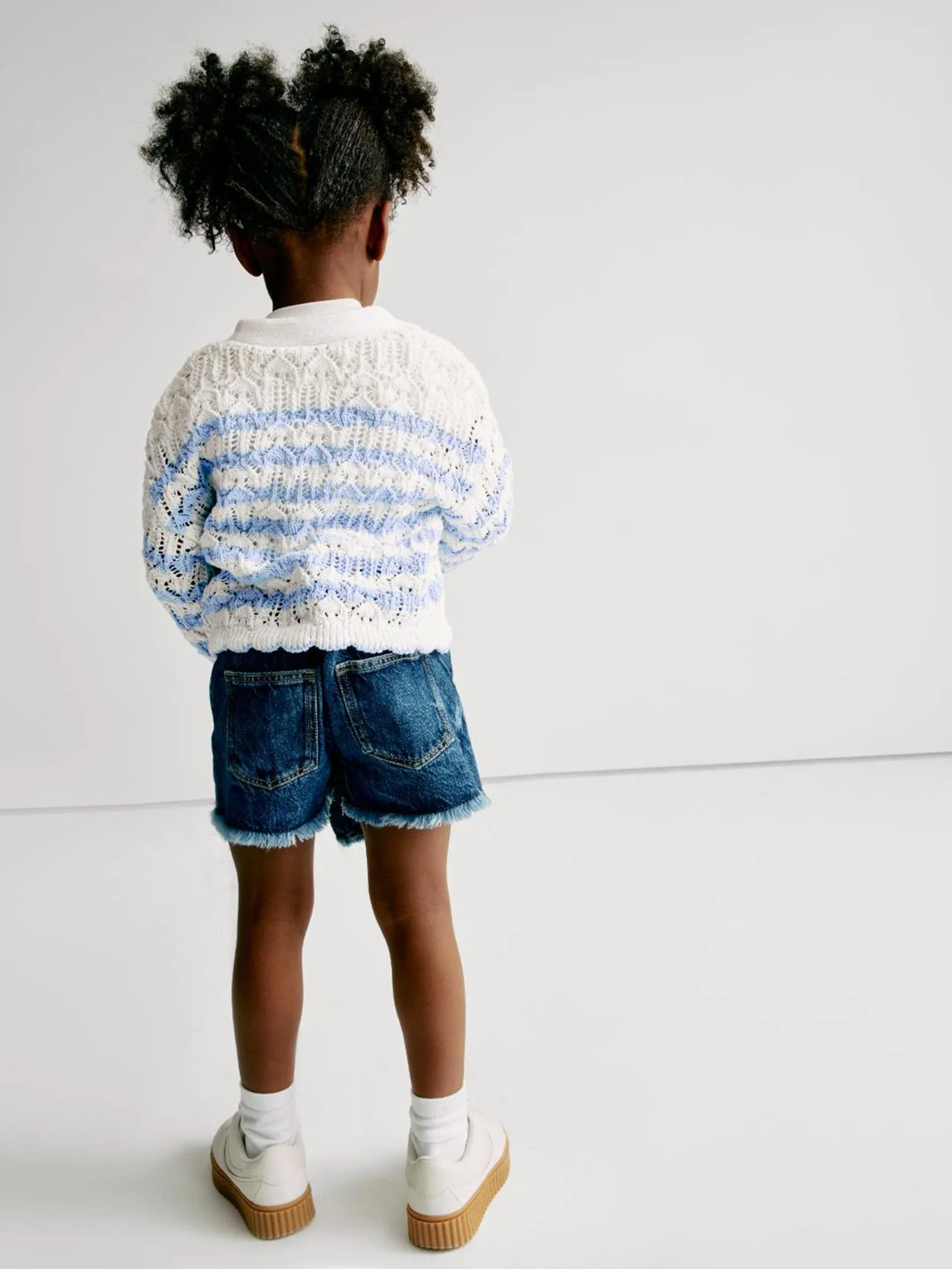 MARKS & SPENCER KIDS Girl Toddler Cardigan Cotton Blend Striped Blue Mix