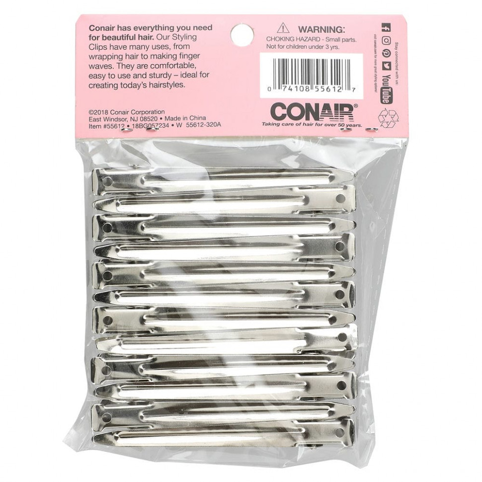 Conair, Многофункциональные надежно фиксирующие зажимы, 12 зажимов для укладки