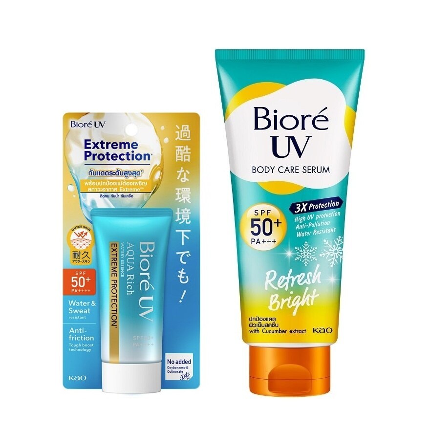 Biore UV Aqua Rich Watery Extreme 50G.+Body Serum Refresh Bright SPF50+ PA+++ 150 Ml. - Blue