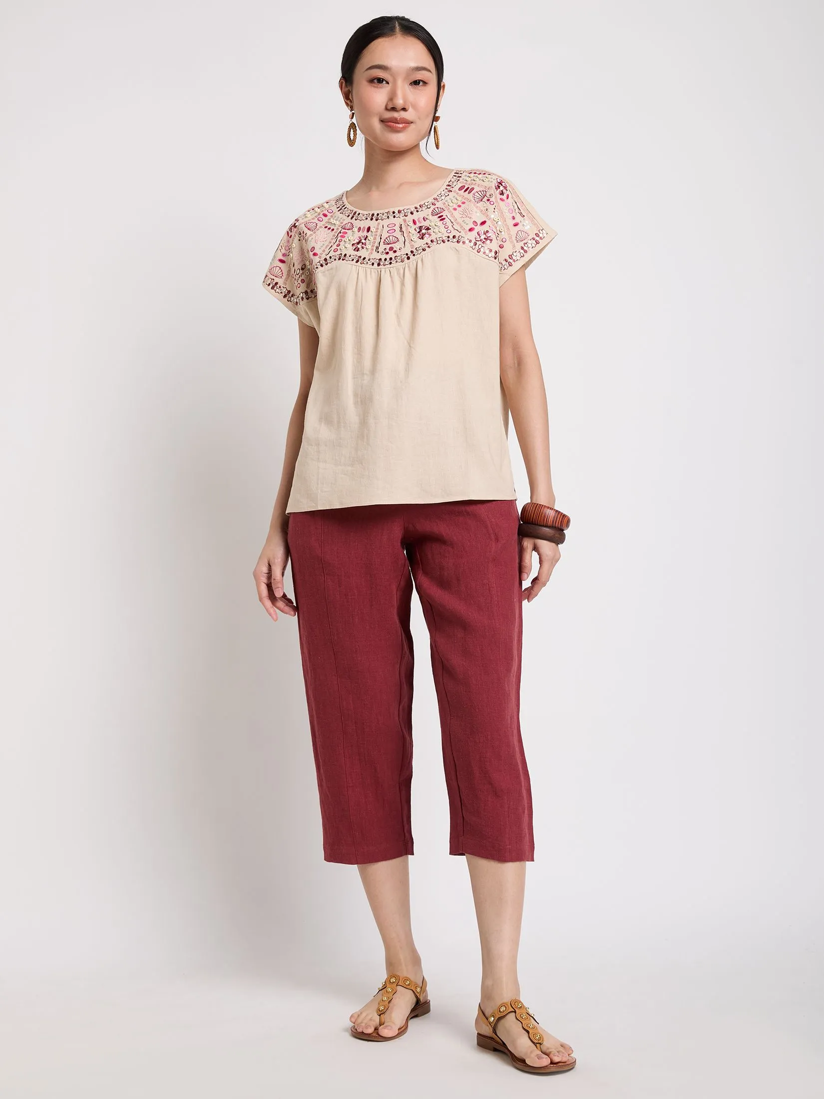 JOURNAL Women Blouse Sleeveless Crew Neck Embroidered