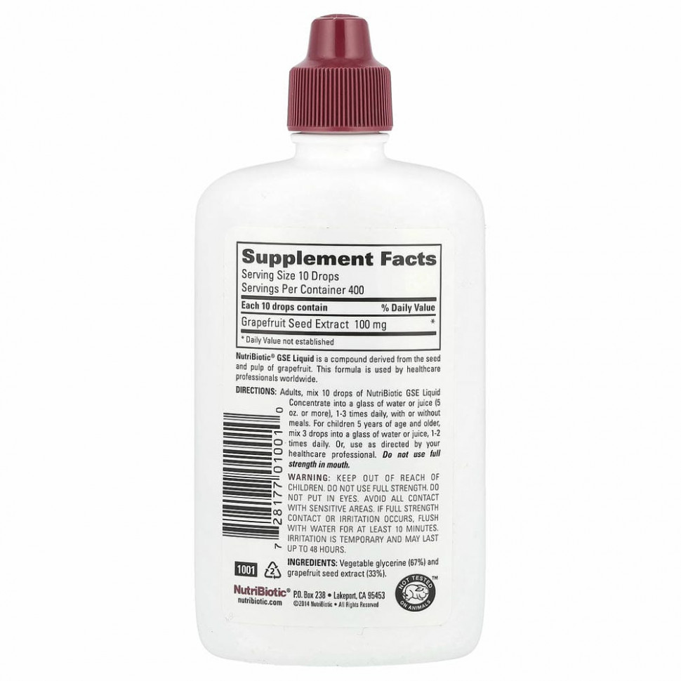 NutriBiotic, веганский экстракт семян грейпфрута GSE, жидкий концентрат, 118 мл (4 жидк. унции)