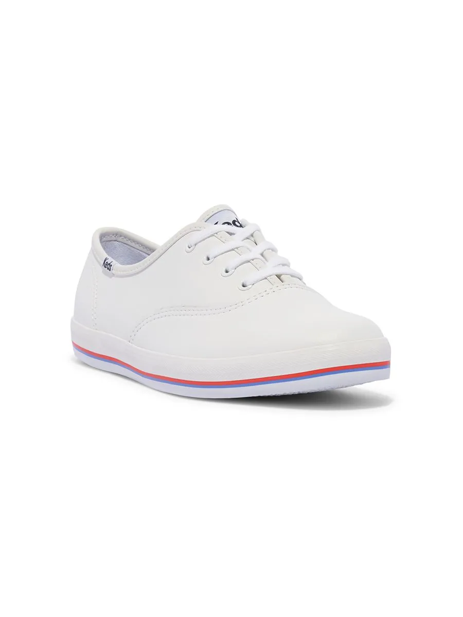 KEDS Women Champion Leather Bottom Foxing Stripe White