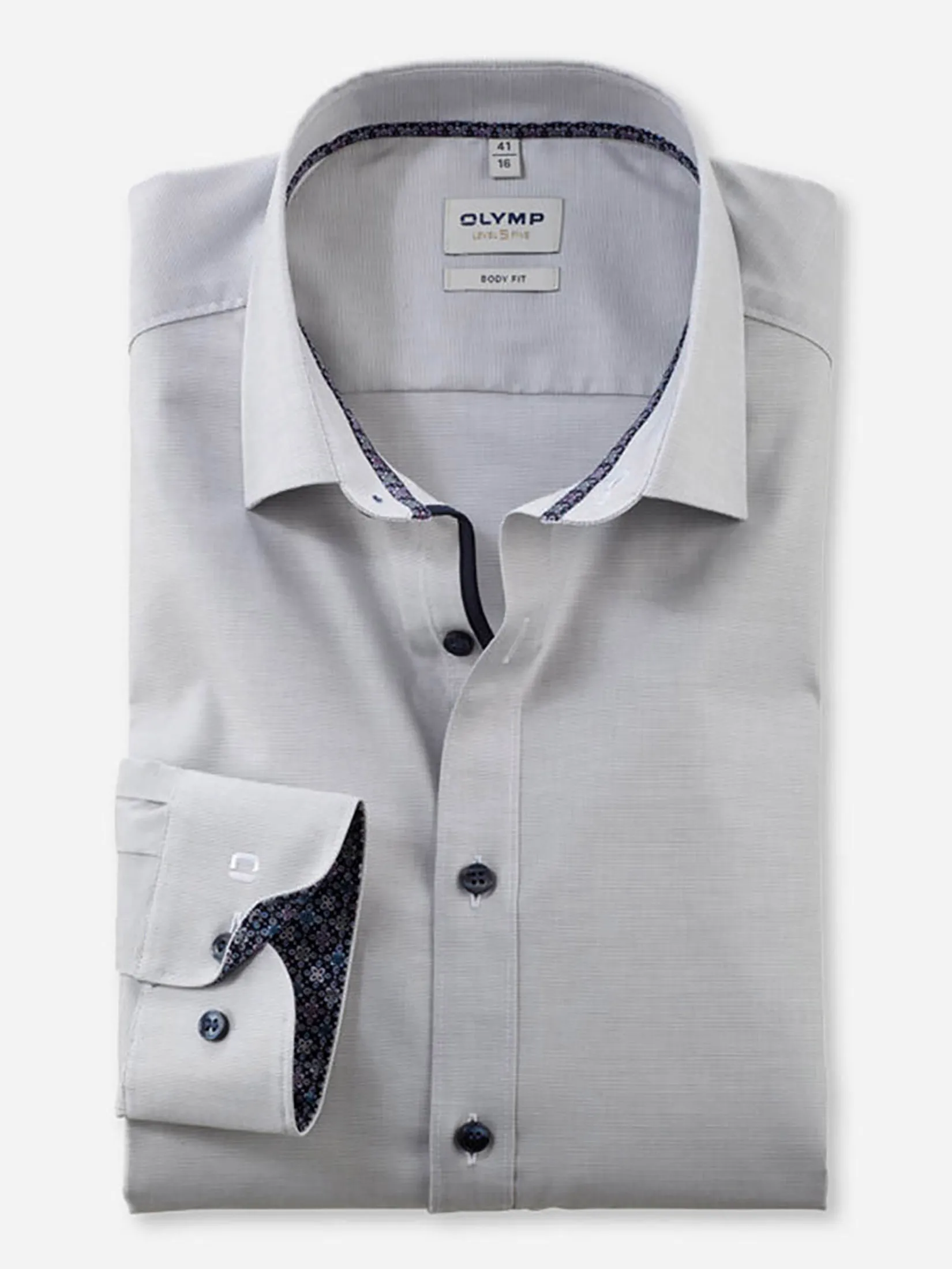 OLYMP MEN SHIRT LONG SLEEVES BUSINESS SHIRT BODY FIT GREY