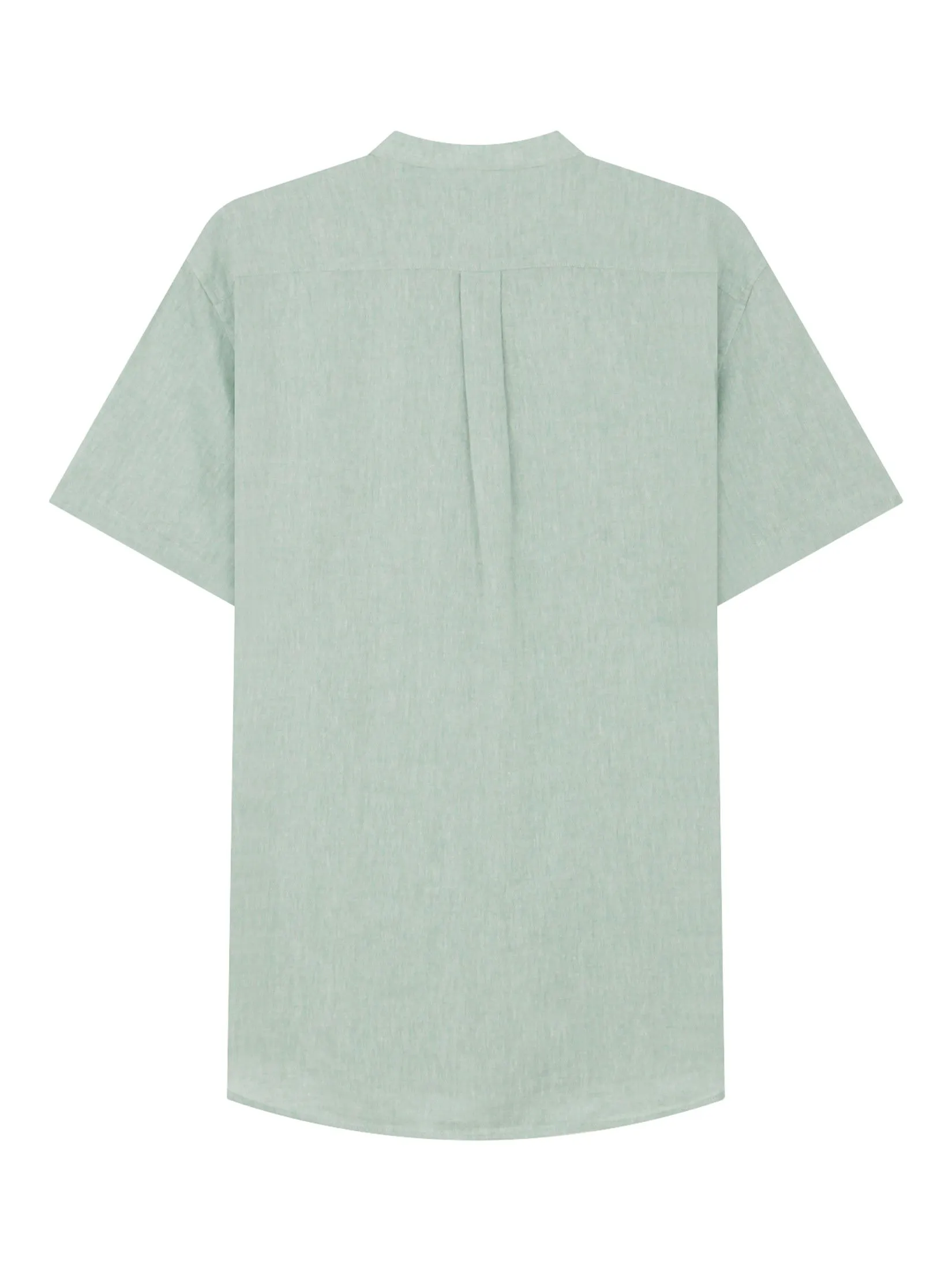 GIORDANO Men's Slim Mandarin Collar Linen Shirt Aqua Gray green