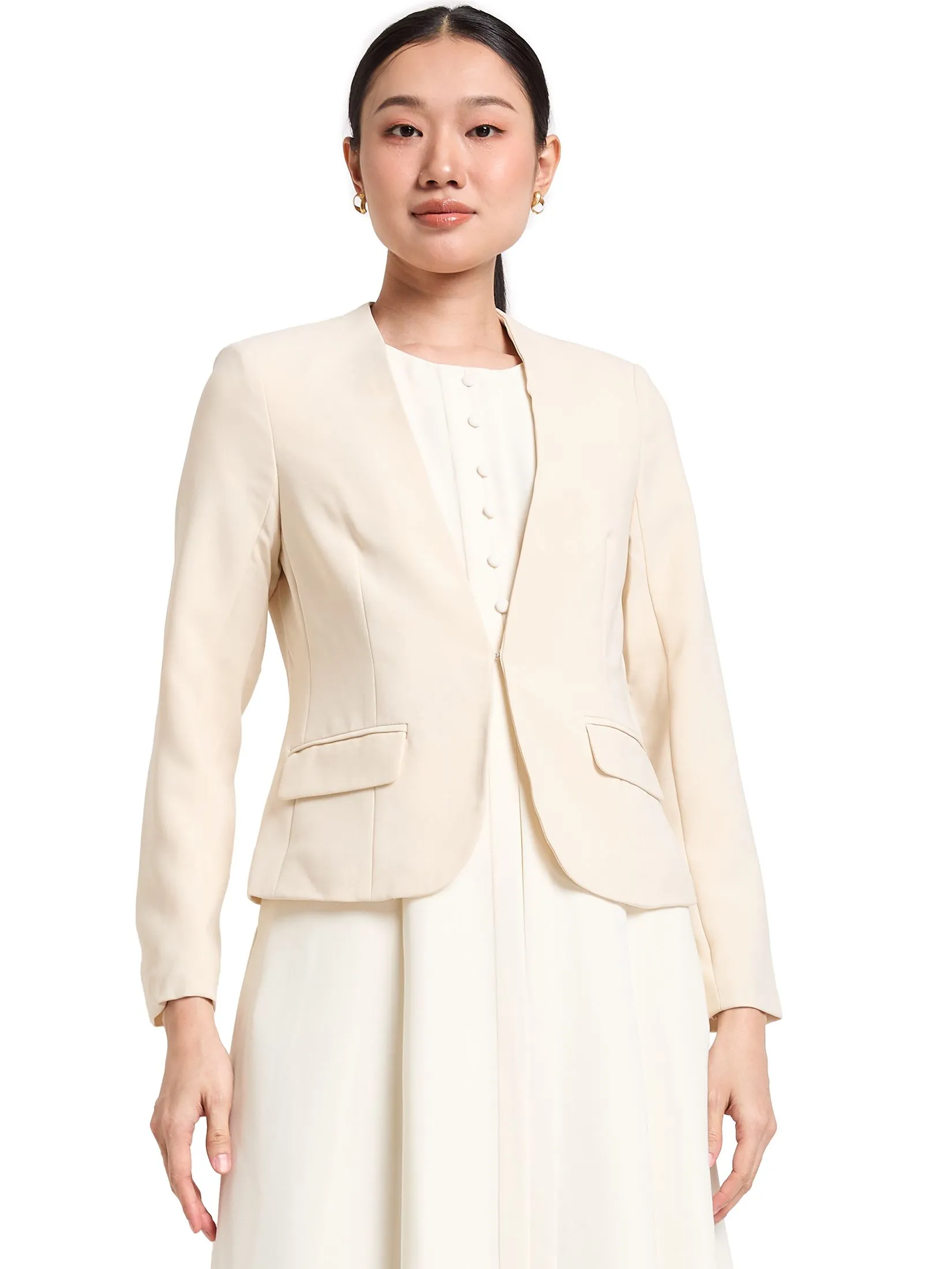 EXPRESSIONS Women Collarless Blazer With Pocket Detail