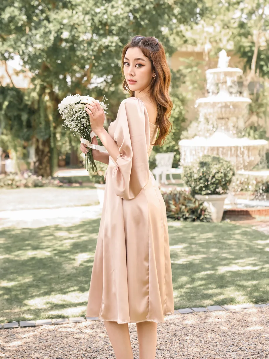 ROSE THE LABEL Gold-Scarlett satin dress