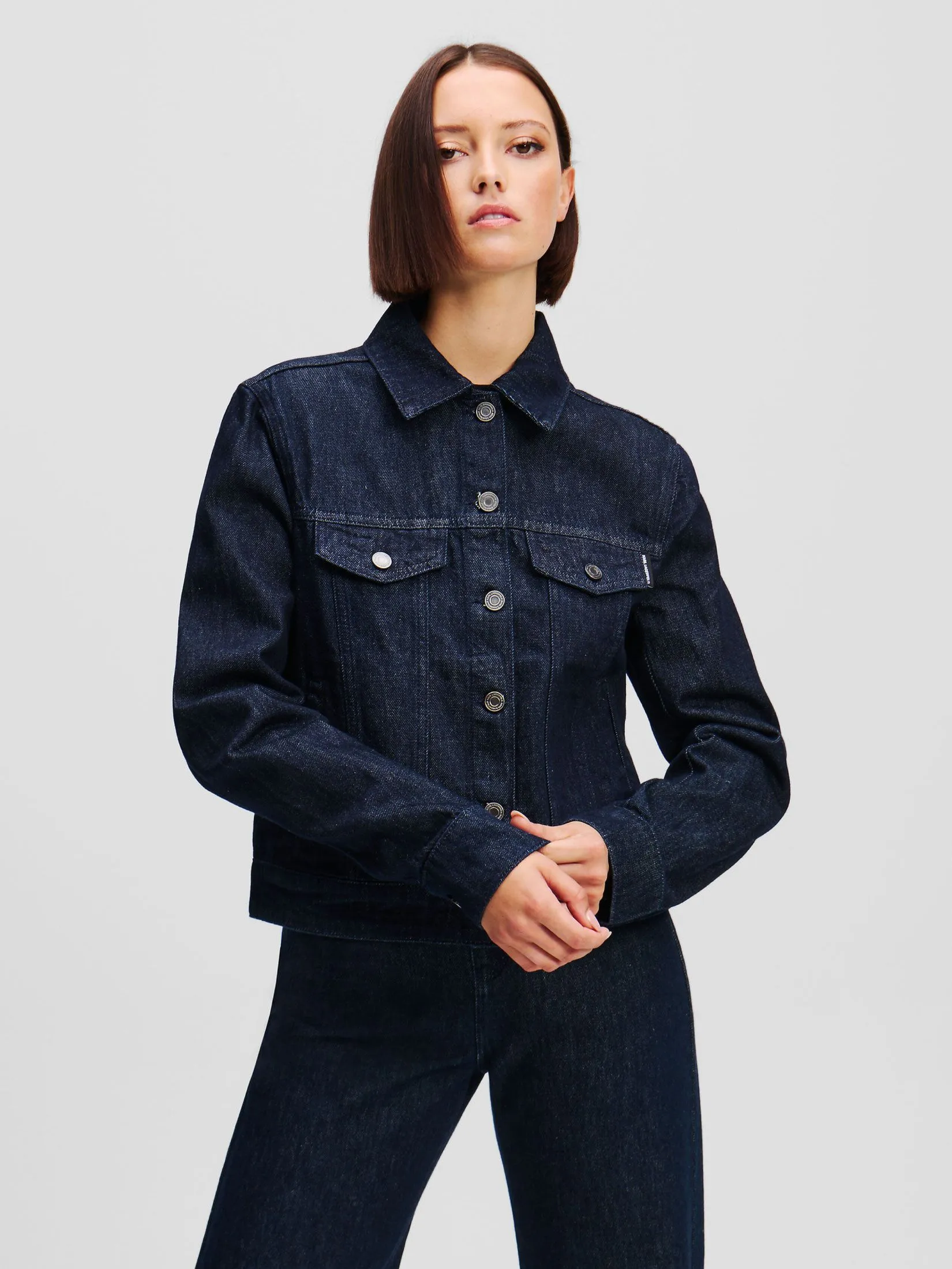 KARL LAGERFELD IKONIK 2.0 RHINESTONE DNM JKT BLUE DENIM