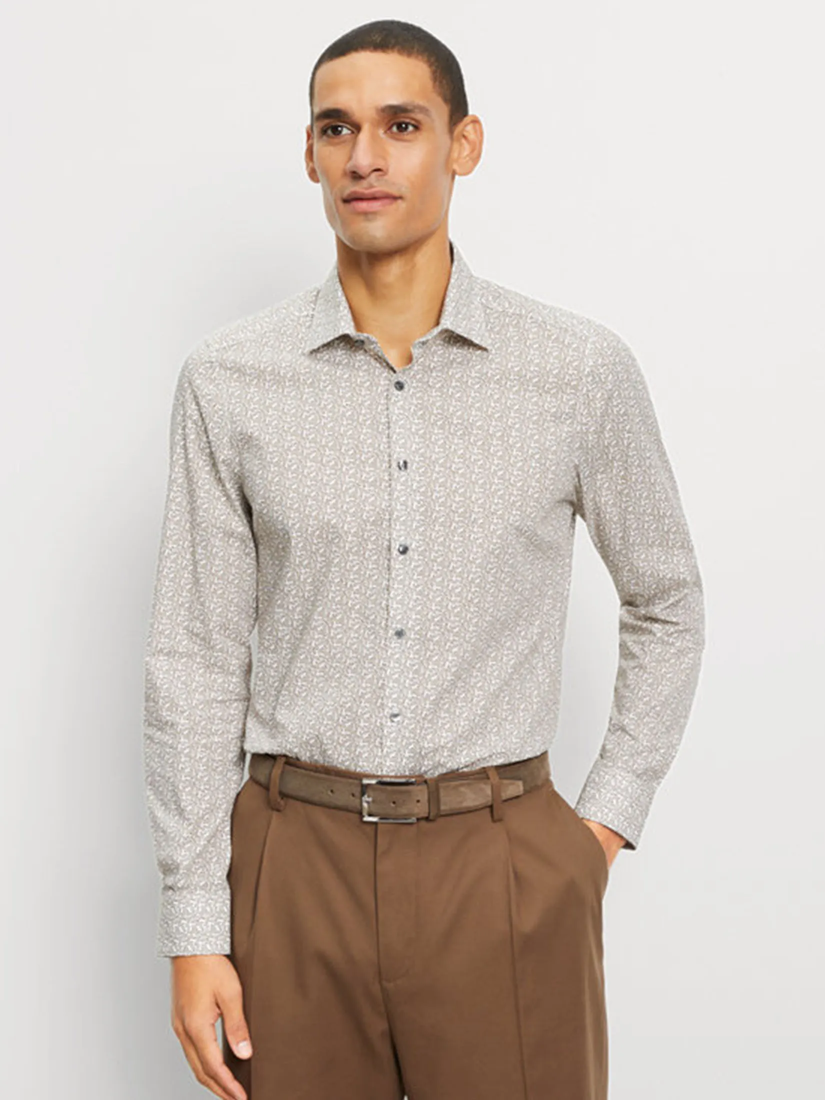 OLYMP MEN S SHIRT LONG SLEEVES BUSINESS SHIRT BODY FIT EASY IRON BROWN