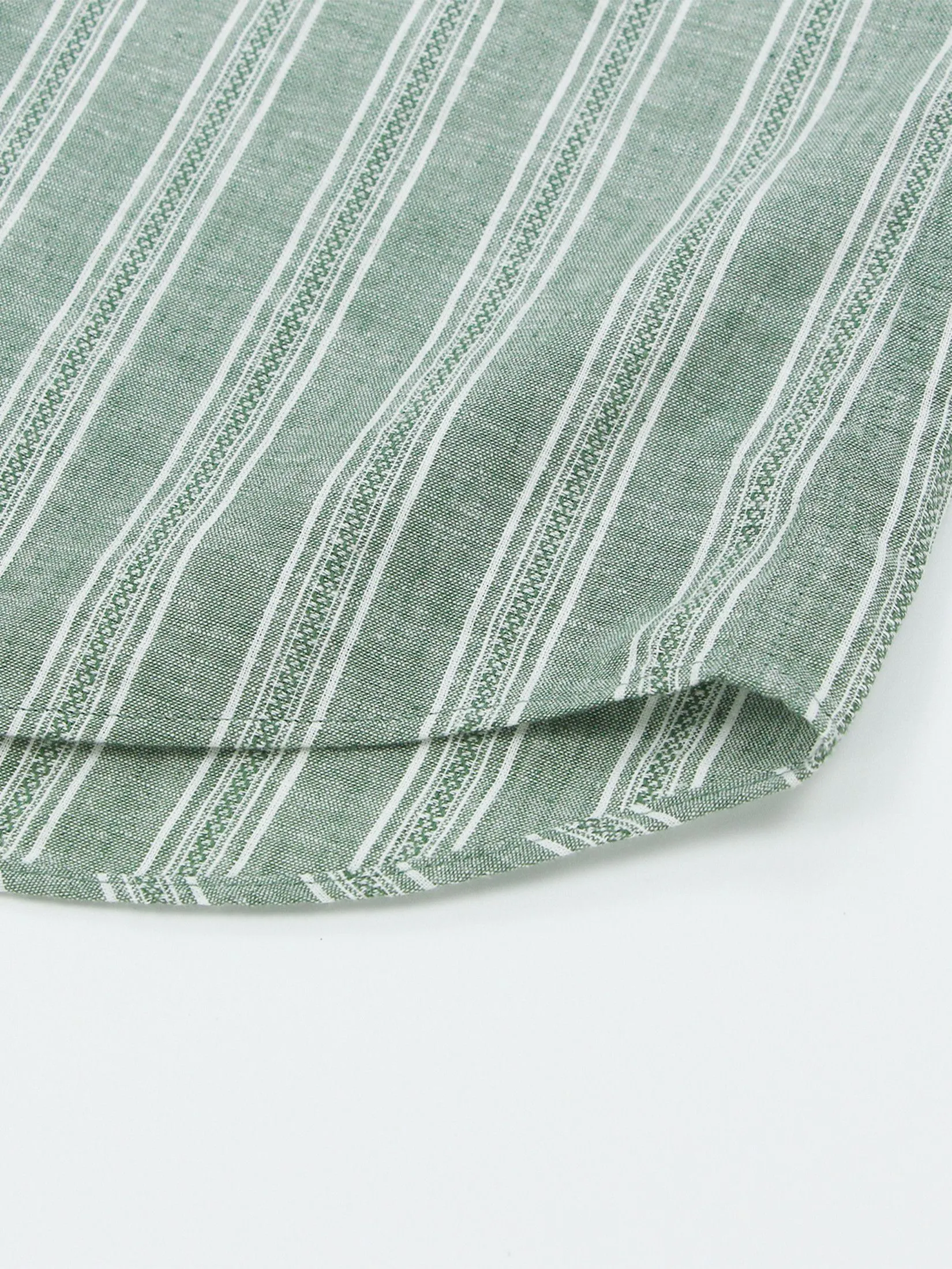 GIORDANO Men's Slim Mandarin Collar Linen Shirt Green x White Dobby