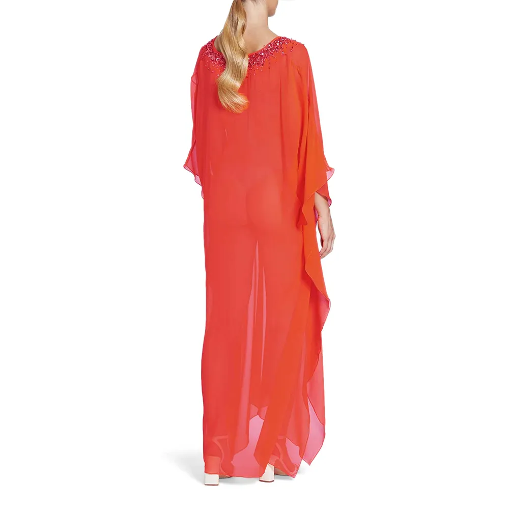 ANGELYS BALEK Orange Deep V - Neck Women Kaftan