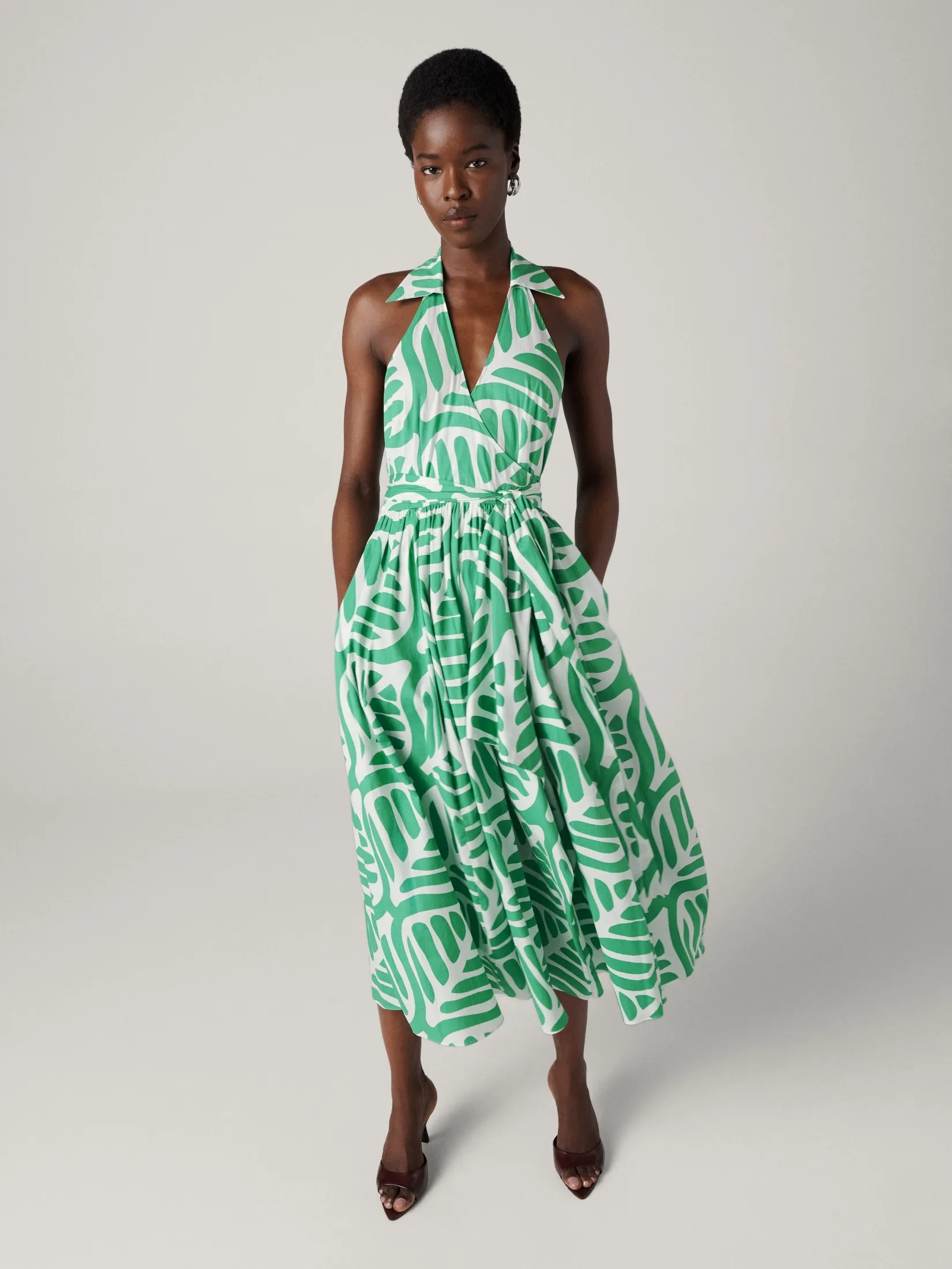 DIANE VON FURSTENBERG WOMEN DVF NOVA DRESS DESERT PALM INDIAN GREEN
