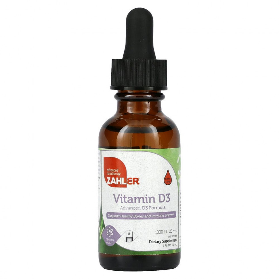 Zahler, витамин D3, улучшенная формула D3, 1000 МЕ, 30 мл (1 жидк. унция)