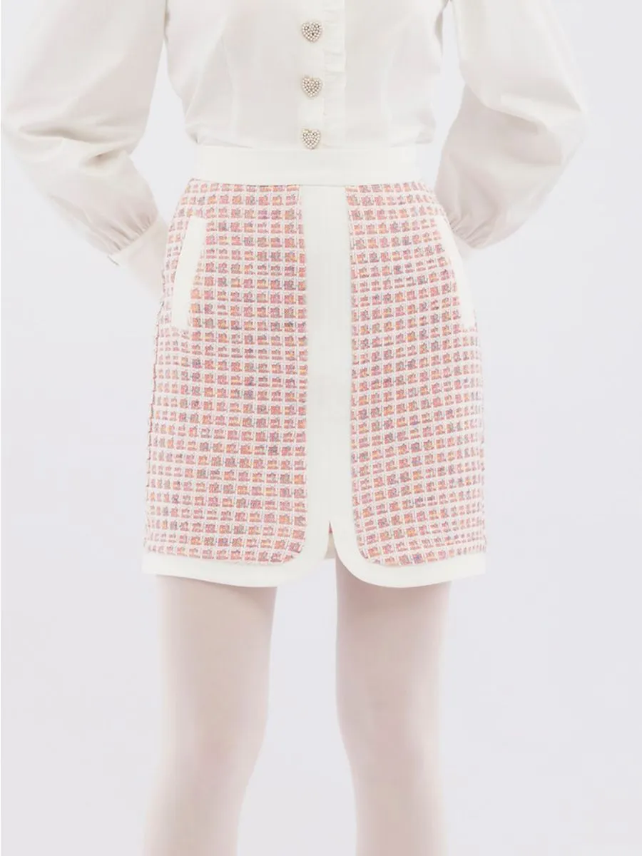 EP Checked Textured Skirt Women Mid Pink Size - S