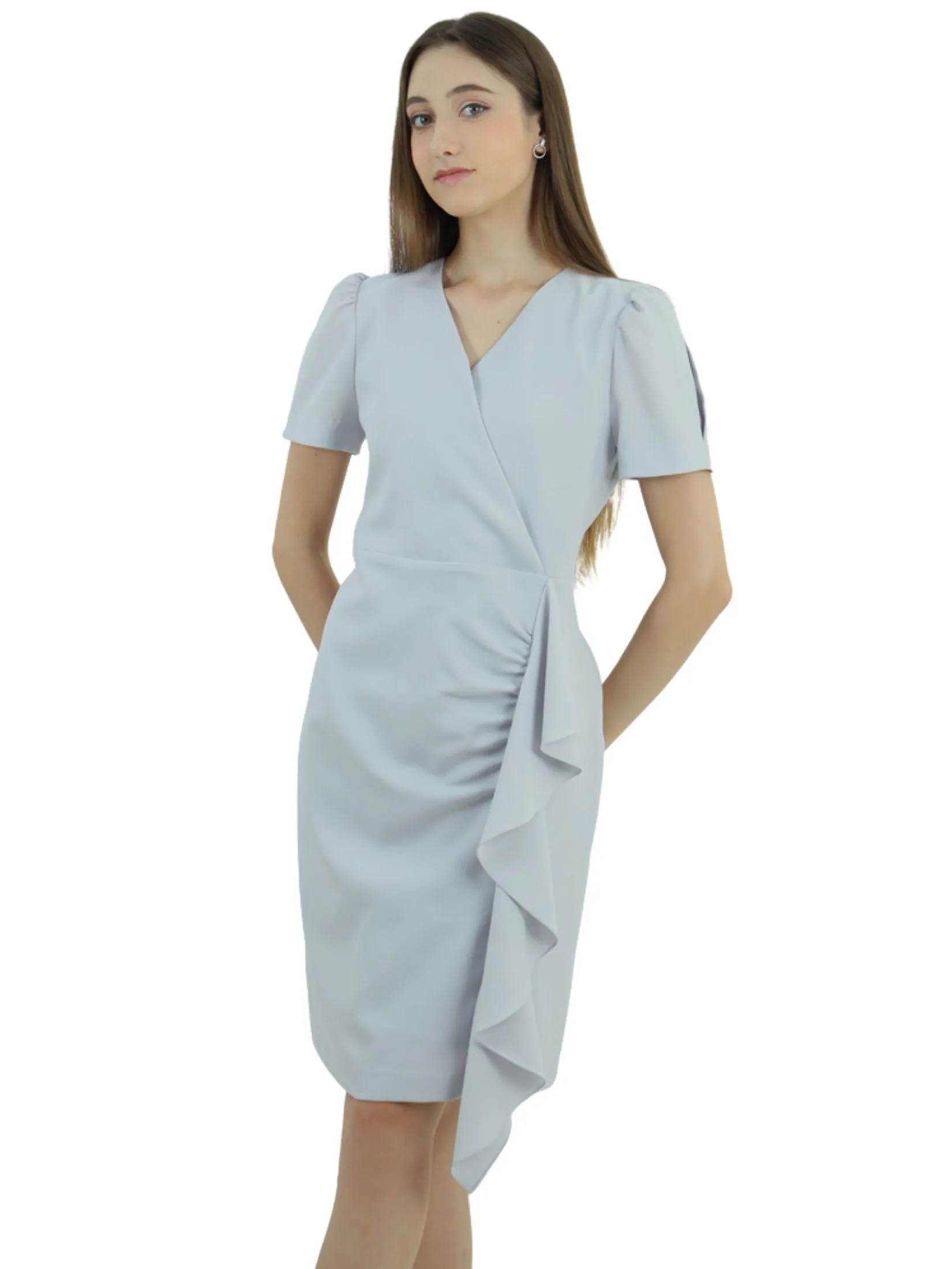 VERONIQA Women Dress Short Sleeves Moss Crepe Grey Size - L